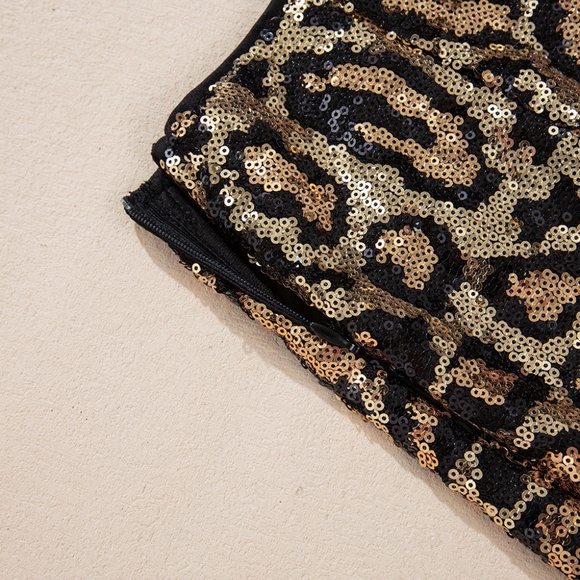 Leopard Print Sequin Mini Skirt - Picture 8 of 9